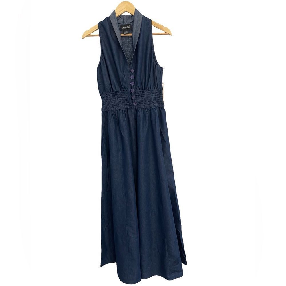 Step In Step - Women's Halter Blue Jeans Jumpsuit,
 Color: Dark Wash Sz:Large/XL - Picture 3 of 12